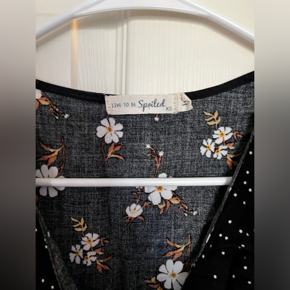 NWOT Black Floral Wrap Dress, Size XS - Picture 2 of 3